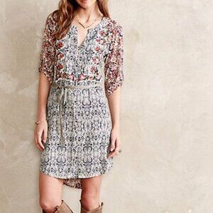 Anthro TINY blue & red floral tunic top, Sz Small.